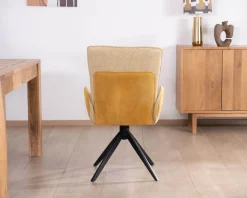 Lot de 2 chaises pivotantes en tissu bi matières jaune 