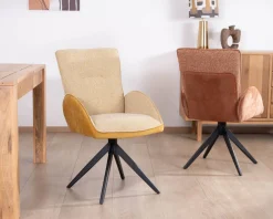 Lot de 2 chaises pivotantes en tissu bi matières jaune 