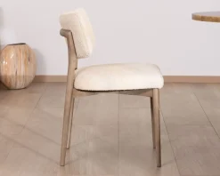 Lot de 2 chaises scandinaves en bois grisé et tissu bouclettes beige "Isadora"
