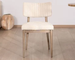Lot de 2 chaises scandinaves en bois grisé et tissu bouclettes beige 