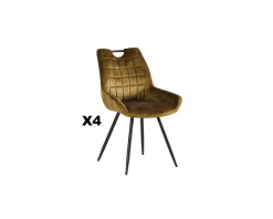 Lot de 4 chaises scandinaves tissu kaki pieds noirs en métal "Dina"