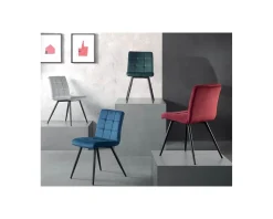 Lot de 4 chaises scandinaves tissu bleu métal noir "Sando" Casita