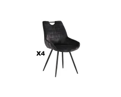 Lot de 4 chaises scandinaves grises et noires tissu et métal 