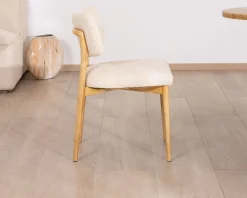 Lot de 2 chaises style scandinave en frêne naturel et tissu beige 