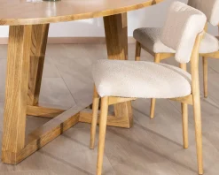 Lot de 2 chaises style scandinave en frêne naturel et tissu beige 