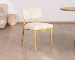 Lot de 2 chaises style scandinave en frêne naturel et tissu beige 