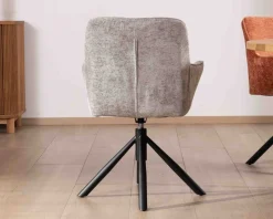 Lot de 2 chaises tournantes en tissu gris clair et pieds métal "Ewing"