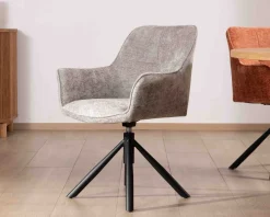 Lot de 2 chaises tournantes en tissu gris clair et pieds métal 
