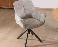 Lot de 2 chaises tournantes en tissu gris clair et pieds métal 