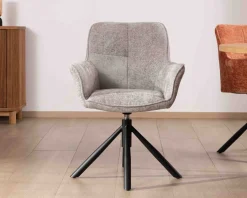 Lot de 2 chaises tournantes en tissu gris clair et pieds métal 