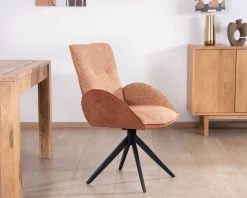 Lot de 2 chaises tournantes en tissu bi-texturé terracotta "Eddy" et pieds métal
