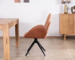 Lot de 2 chaises tournantes en tissu bi-texturé terracotta "Eddy" et pieds métal