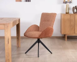 Lot de 2 chaises tournantes en tissu bi-texturé terracotta 
