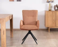 Lot de 2 chaises tournantes en tissu bi-texturé terracotta 