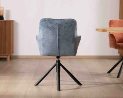 Lot de 2 chaises tournantes en tissu bleu et pieds métal "Ewing"