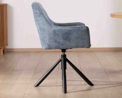 Lot de 2 chaises tournantes en tissu bleu et pieds métal 