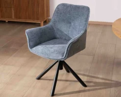 Lot de 2 chaises tournantes en tissu bleu et pieds métal 