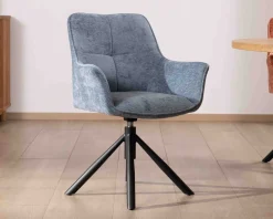 Lot de 2 chaises tournantes en tissu bleu et pieds métal 