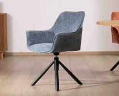 Lot de 2 chaises tournantes en tissu bleu et pieds métal 