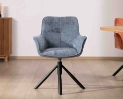 Lot de 2 chaises tournantes en tissu bleu et pieds métal 