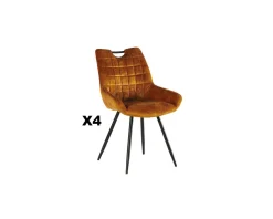 Lot de 4 chaises velours jaune moutarde et noires "Dina" Casita