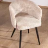 Lot de 2 chaises vintage en velours côtelé blanc cassé et pieds métal noir "Sonate"