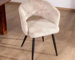 Lot de 2 chaises vintage en velours côtelé blanc cassé et pieds métal noir "Sonate"