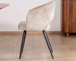 Lot de 2 chaises vintage en velours côtelé blanc cassé et pieds métal noir "Sonate"