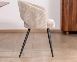 Lot de 2 chaises vintage en velours côtelé blanc cassé et pieds métal noir 