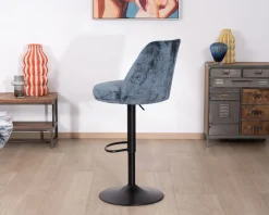 Lot de 2 confortables chaises de bar pivotantes en tissu bleu "Zoung" dossier haut