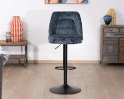 Lot de 2 confortables chaises de bar pivotantes en tissu bleu "Zoung" dossier haut