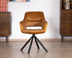 Lot de 2 fauteuils de repas pivotants et enveloppants en tissu bi texturé jaune moutarde "Chilko"