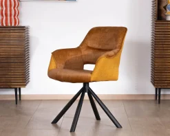 Lot de 2 fauteuils de repas pivotants et enveloppants en tissu bi texturé jaune moutarde "Chilko"
