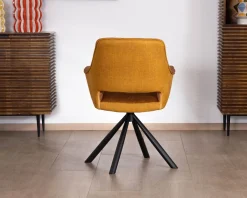 Lot de 2 fauteuils de repas pivotants et enveloppants en tissu bi texturé jaune moutarde 