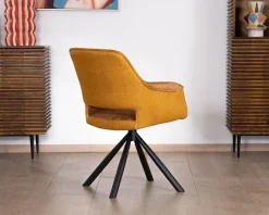 Lot de 2 fauteuils de repas pivotants et enveloppants en tissu bi texturé jaune moutarde 