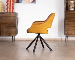Lot de 2 fauteuils de repas pivotants et enveloppants en tissu bi texturé jaune moutarde 