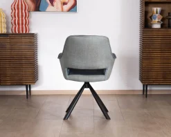 Lot de 2 fauteuils de repas contemporains en tissu bi texture bleu "Chilko" pied pivotant en métal