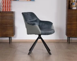 Lot de 2 fauteuils de repas contemporains en tissu bi texture bleu 