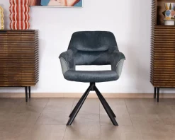 Lot de 2 fauteuils de repas contemporains en tissu bi texture bleu 