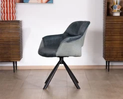 Lot de 2 fauteuils de repas contemporains en tissu bi texture bleu 