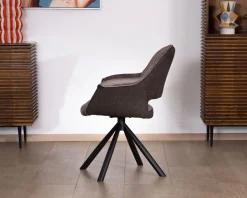 Lot de 2 fauteuils de repas enveloppants en tissu bi texturé chocolat et pied pivotant en métal "Chilko"