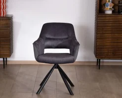 Lot de 2 fauteuils de repas contemporains pivotants sur pied métal noir "Chilko" en tissu bi texturé gris