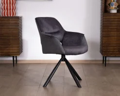 Lot de 2 fauteuils de repas contemporains pivotants sur pied métal noir "Chilko" en tissu bi texturé gris