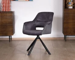 Lot de 2 fauteuils de repas contemporains pivotants sur pied métal noir 