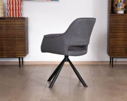 Lot de 2 fauteuils de repas contemporains pivotants sur pied métal noir 