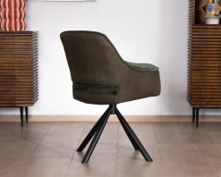 Lot de 2 fauteuils de repas enveloppants en tissu bi texture vert "Chilko" avec pied pivotant en métal noir