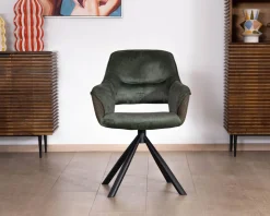 Lot de 2 fauteuils de repas enveloppants en tissu bi texture vert 