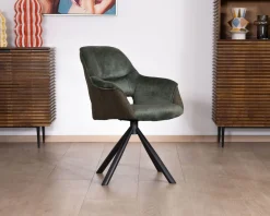 Lot de 2 fauteuils de repas enveloppants en tissu bi texture vert 