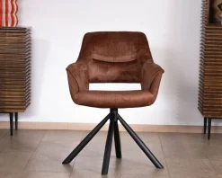 Lot de 2 fauteuils de repas pivotants en tissu bi texturé cuivré 