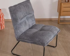 Lot de 2 fauteuils sans accoudoirs en velours cotelé gris 